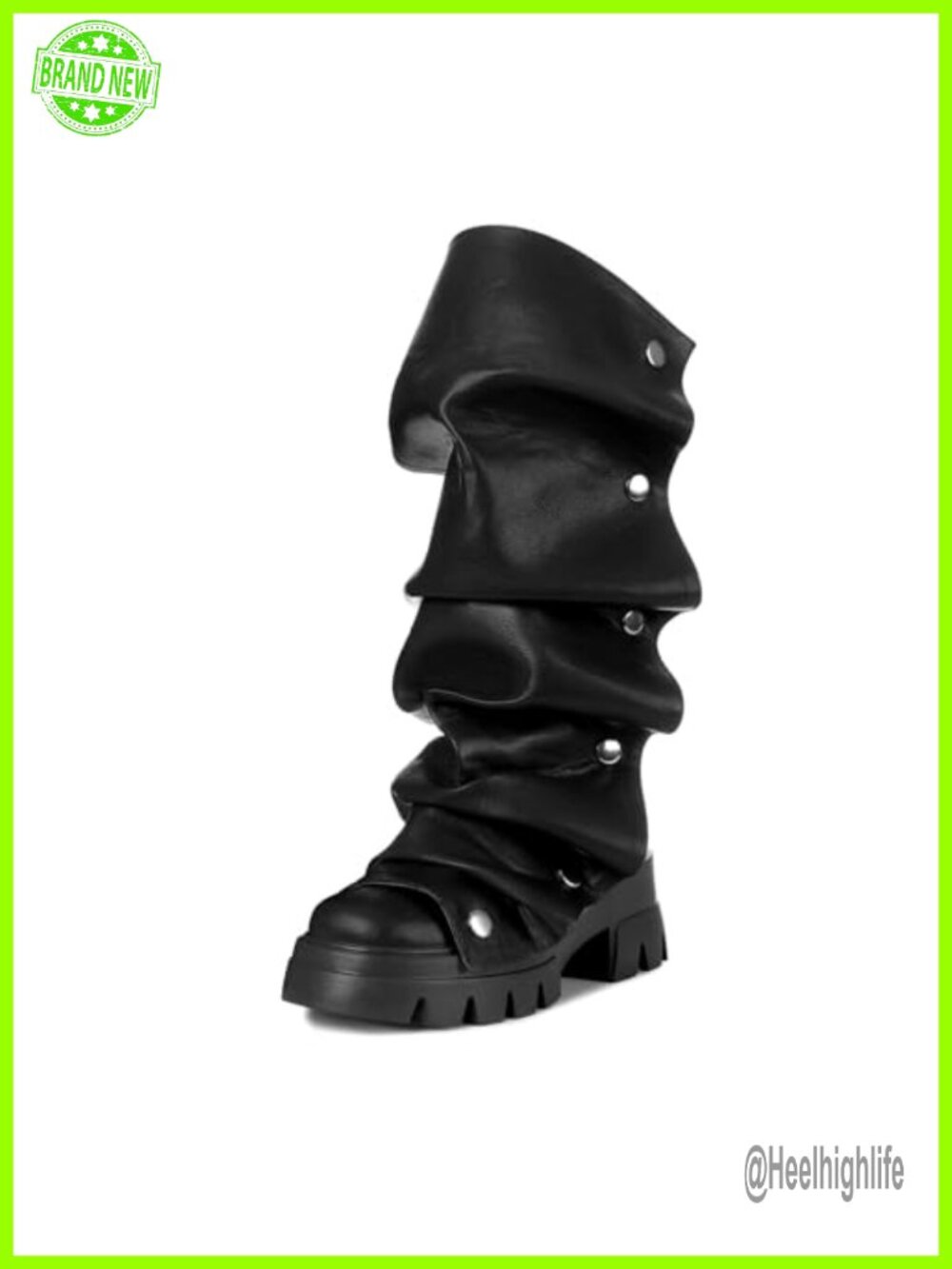 Mid Calf Pull-On Platform Boots Fold Over Slouchy Faux Leather